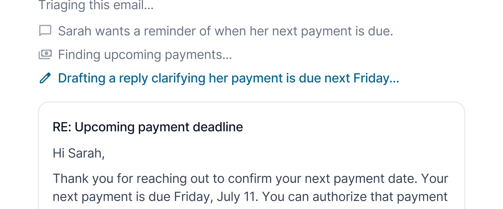 Tern finding payment details to draft a grounded reply