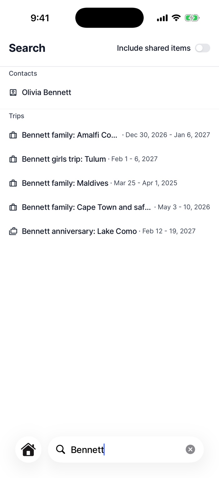 Searching for a client by name in the Tern mobile app